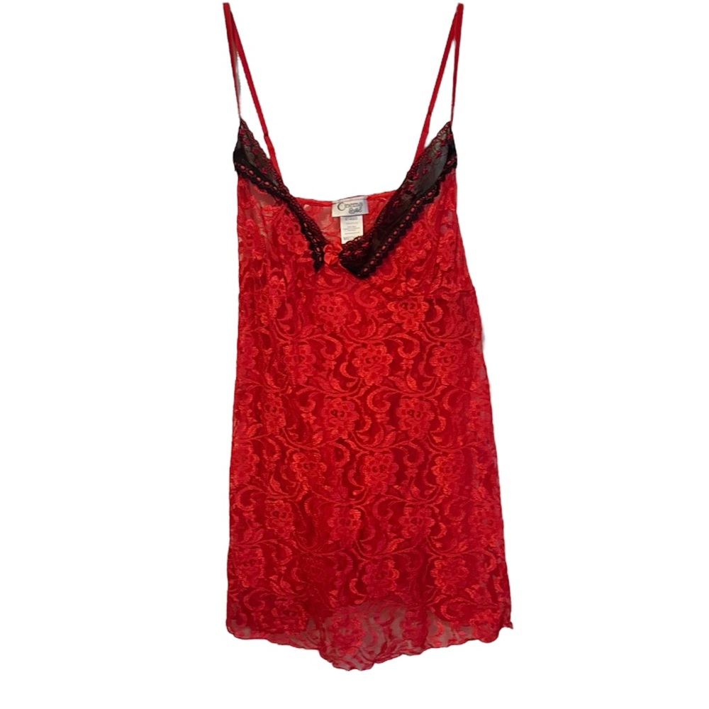 Vintage 90s Cinema Etoile Red Lingerie Floral Mesh Sleep Set Pjs Medium